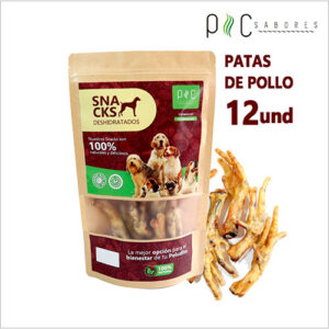 Patas de pollo deshidratadas en presentación de 12 unidades