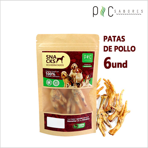 Patas de pollo para perros deshidratadas en presentación de 6 unidades